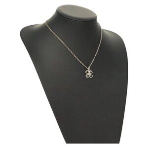 CHANEL Clover Necklace metal Silver CC Auth